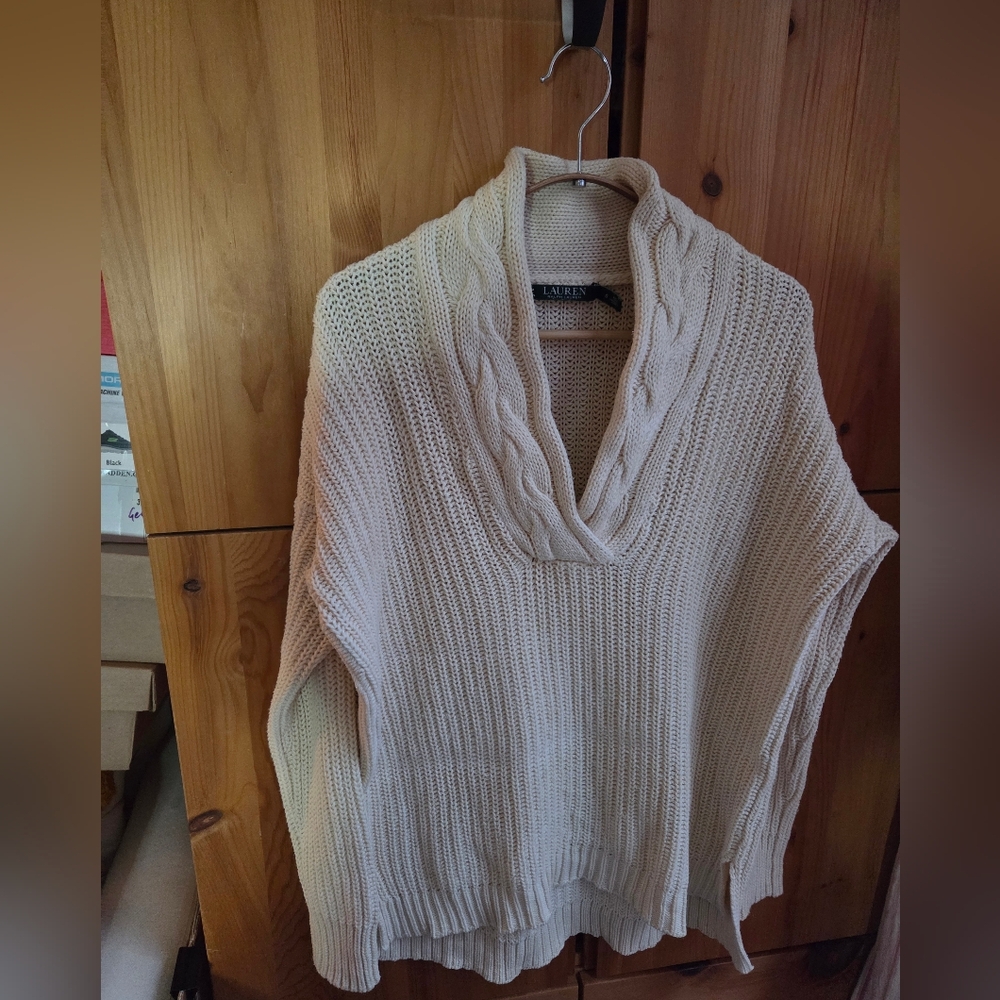 Lauren Ralph Lauren Women's Cream Cotton Shawl Collar Size Small